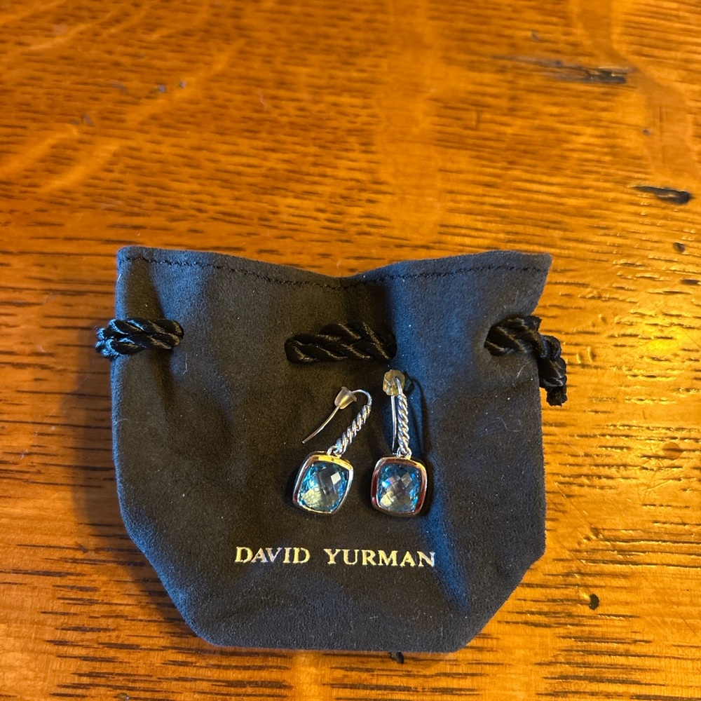 David Yurman Sterling Silver & 18k gold with Topaz gemstones drop earrings.